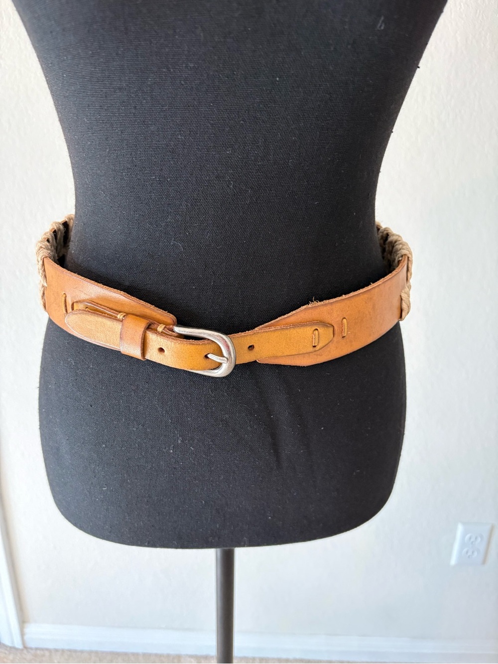 Anthropologie Yellow Leather Braided Back Waist Belt Sz XS-S